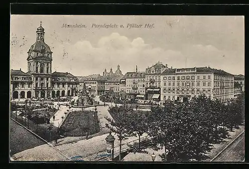 AK Mannheim, Paradeplatz und Hotel Pfälzer Hof