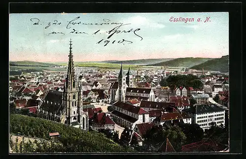 AK Esslingen, Ortsansicht aus der Vogelschau