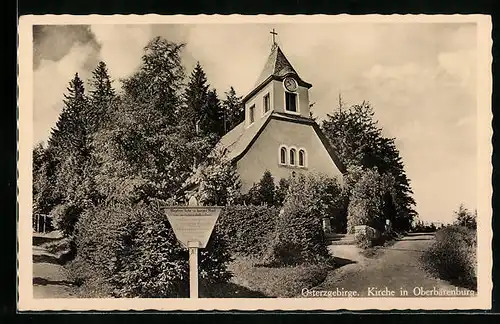AK Oberbärenburg / Sa., Ortspartie mit Kirche