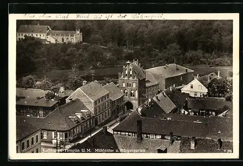 AK Templin, Mühlentor und Bürgergarten aus der Vogelschau