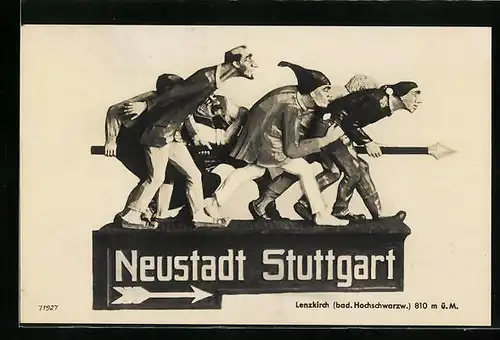 AK Lenzkirch, Wegweiser nach Neustadt Stuttgart
