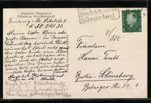 AK Lenzkirch, Wegweiser nach Neustadt Stuttgart