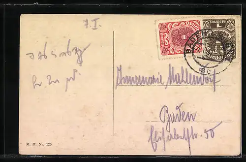 Künstler-AK M. Munk Nr. 126: Pferde einer Jagdgesellschaft scheuen vor einem Hindernis