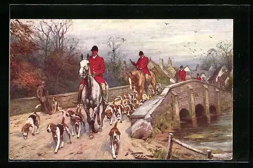 Künstler-AK M. Munk Nr. 422: Reiter und Hunde auf dem Weg zur Jagd