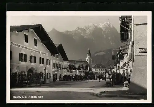AK Kuchl, Strassenpartie gegen den Hohen Göll, Mühlthaler`s Gasthaus
