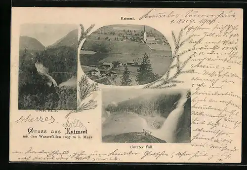 AK Krimml, Ortsansicht und Wasserfälle (Oberer und unterer Wasserfall)