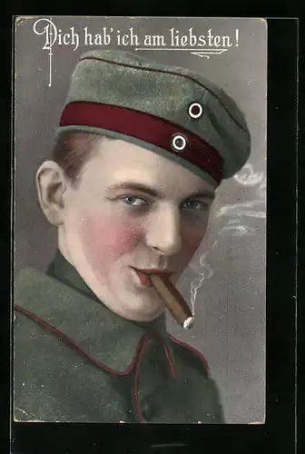 AK Rauchender Soldat mit Zigarre