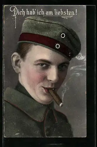 AK Rauchender Soldat mit Zigarre
