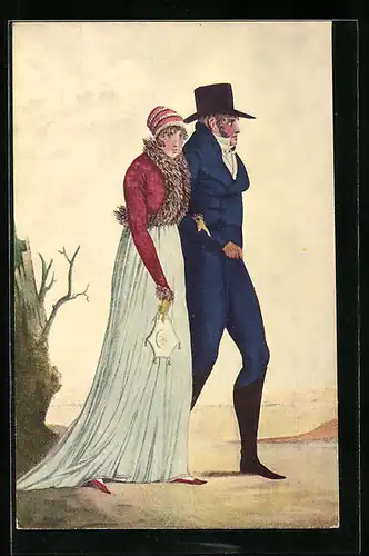 AK Hamburg, Hamburger Paar in Kleidung aus dem Anfang des 19. Jahrhunderts