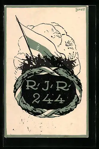 AK Schattenbild, Soldaten mit Fahne, R. I. R. 244