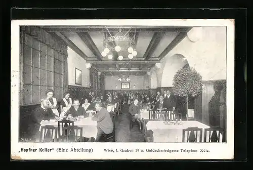 AK Wien, Gasthaus Hopfner Keller, Graben 29 u. Goldschmiedgasse, Innenansicht