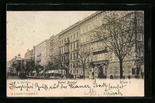 AK Wien, Hotel Bristol mit K. k. Hof-Oper und Litfasssäule