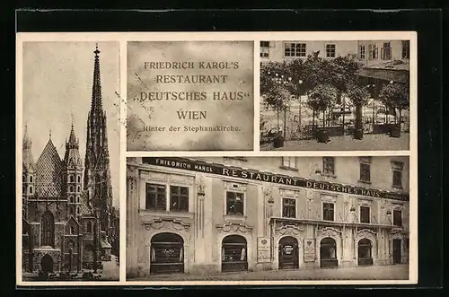 AK Wien, Restaurant Deutsches Haus von Friedrich Kargl, Garten, Kirche