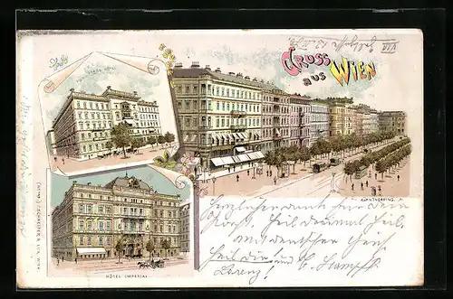 Lithographie Wien, Grand Hotel, Hotel Imperial, Kärntnerring