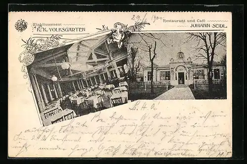 AK Wien, Restaurant u. Cafe K. K. Volksgarten, Innenansicht