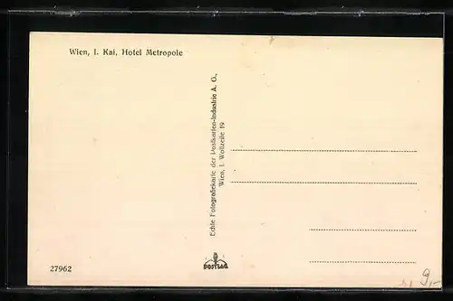 AK Wien, Hotel Metropole I. Kai mit Strassenbahn