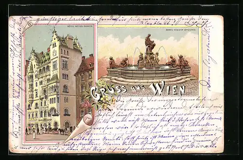 Lithographie Wien, Restaurant, Rafael Donner Brunnen