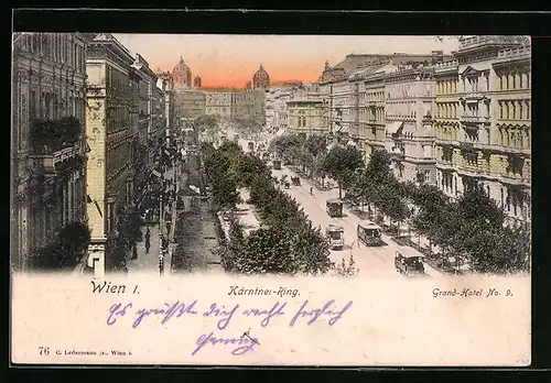 AK Wien, Strasse Kärntner-Ring mit Grand-Hotel