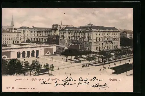 AK Wien, Neue k. k. Hofburg am Burg-Ring mit Strassenbahn