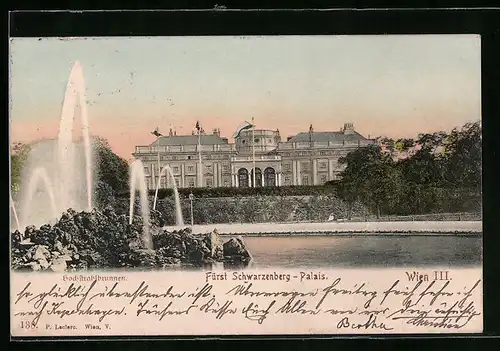 AK Wien, Fürst Schwarzenberg-Palais mit Hochstrahlbrunnen