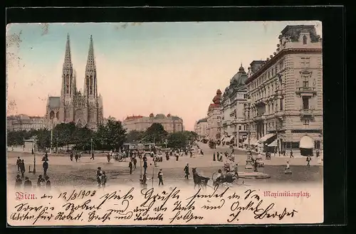 AK Wien, Maximilianplatz mit Kirche