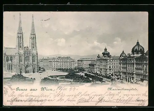 AK Wien, Maximilianplatz mit Votivkirche