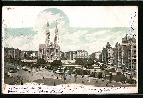 AK Wien, Maximilianplatz mit Votivkirche