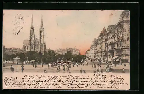 AK Wien, Votivkirche am Maximilianplatz mit Währingerstrasse