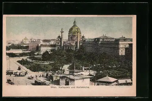 AK Wien, Karlskirche am Karlsplatz mit Strassenbahn