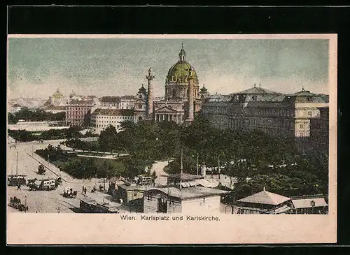 AK Wien, Karlskirche am Karlsplatz mit Strassenbahn