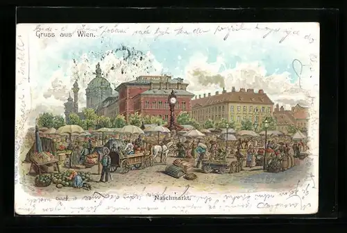 Lithographie Wien, Handel auf dem Naschmarkt