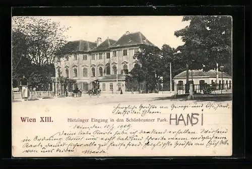 AK Wien, Hietzinger Eingang in den Schönbrunner Park