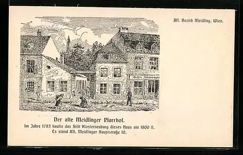 Künstler-AK Wien, Der alte Meidlinger Pfarrhof in der Hauptstrasse 10