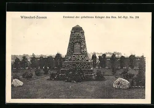 AK Wünsdorf-Zossen, Denkmal der gefallenen Krieger des Res. Inf.-Regiments No. 204