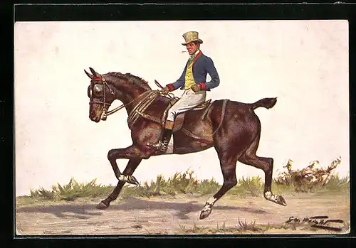 Künstler-AK M. Munk Nr. 321: Eleganter Reiter im lässigen Trab