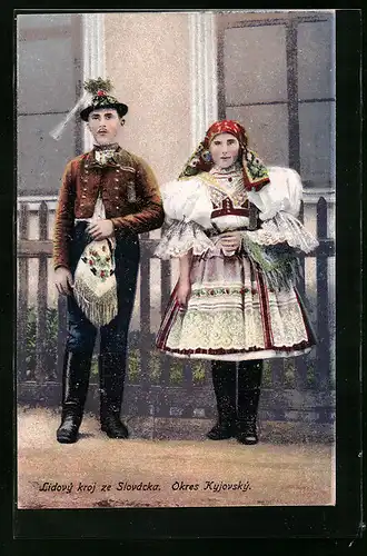 AK Okres Kyjovsky, slowakisches Paar in Tracht