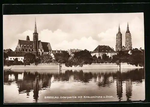 AK Breslau, Oderpartie mit Kreuzkirche und Dom