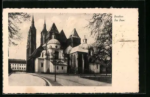 AK Breslau, Dom mit Strasse
