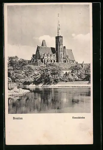 AK Breslau, Kreuzkirche vom Wasser gesehen