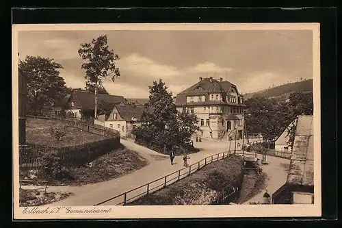 AK Erlbach i. V., Strassenpartie mit Gemeindeamt