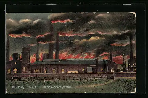 Künstler-AK Duisburg-Hochfeld, Rheinische Stahlwerke