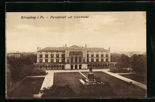 AK Königsberg i. Pr., Paradeplatz mit Universität