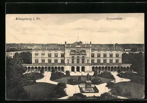 AK Königsberg i. Pr., Universität mit Denkmal