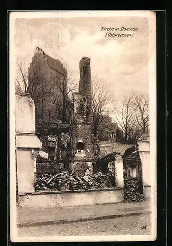 AK Domnau, Die Kirche mit Kriegsschäden