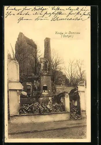 AK Domnau, Kirche mit Kriegszerstörungen