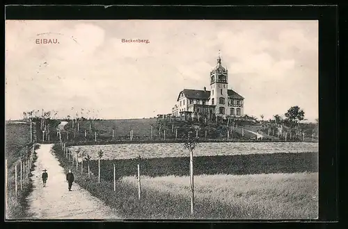 AK Eibau, Beckenberg mit Spaziergängern