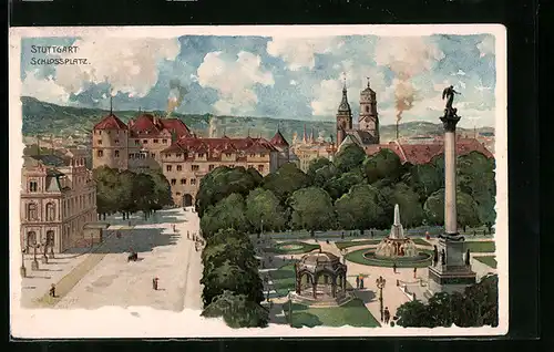 Lithographie Stuttgart, Partie am Schlossplatz