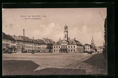 AK Rochlitz i. Sa., Markt mit Rathaus