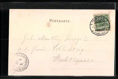 AK Verden a. d. Aller, Uferpartie mit Kirche