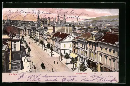 AK Aachen, Theaterstrasse mit Passanten